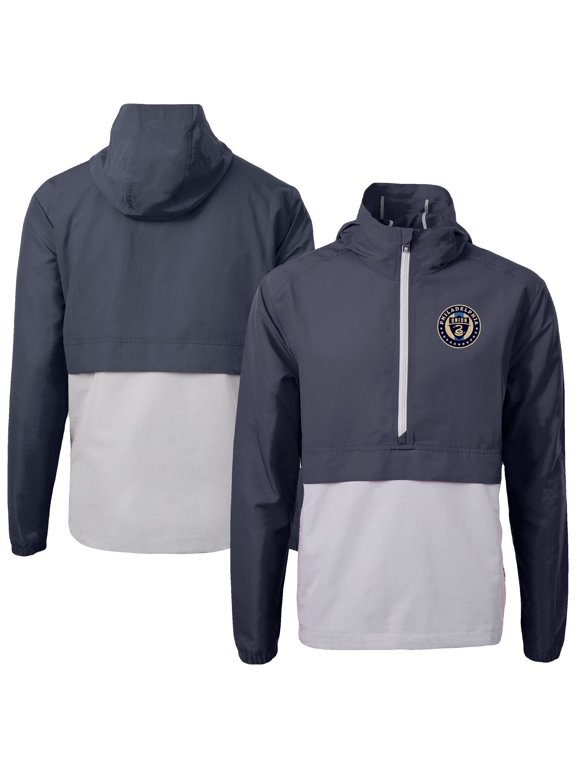 Men's-Cutter & Buck Navy Philadelphia Union Charter Eco Recycled Anorak Hooded Half-Zip Jacket