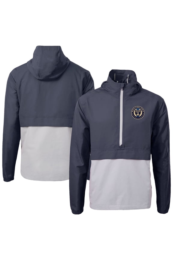 Men's-Cutter & Buck Navy Philadelphia Union Charter Eco Recycled Anorak Hooded Half-Zip Jacket