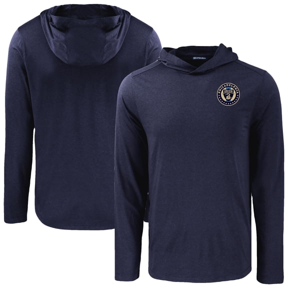 Men's-Cutter & Buck Navy Philadelphia Union Coastline Epic Comfort Eco Long Sleeve Recycled Hooded Shirt