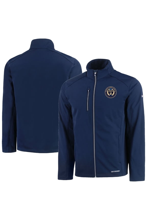 Men's-Cutter & Buck Navy Philadelphia Union Evoke Eco Softshell Recycled Full-Zip Jacket