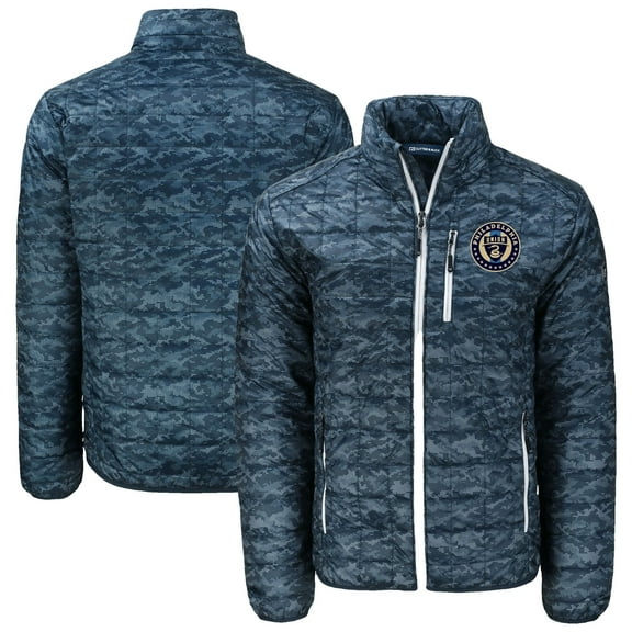 Men's-Cutter & Buck Navy Philadelphia Union Rainier PrimaLoft Eco Insulated Full-Zip Printed Puffer Jacket