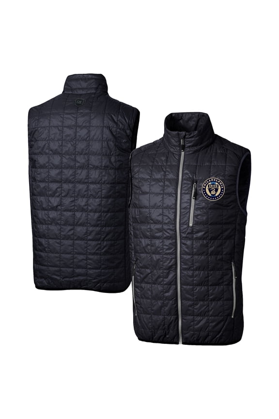Men's-Cutter & Buck Navy Philadelphia Union Rainier PrimaLoft Eco Insulated Full Zip Puffer Vest