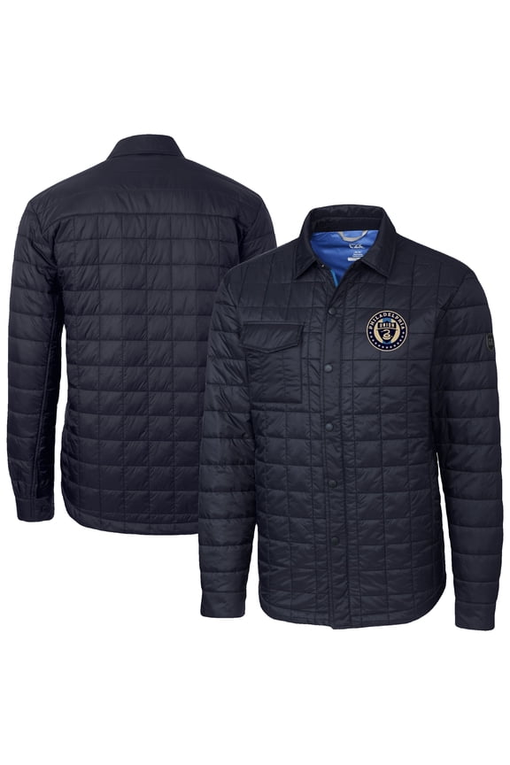 Men's-Cutter & Buck  Navy Philadelphia Union Rainier PrimaLoft Eco Insulated Quilted Shirt Jacket