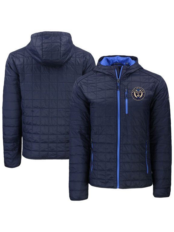 Men's-Cutter & Buck Navy Philadelphia Union Rainier Primaloft Eco Full-Zip Hooded Jacket