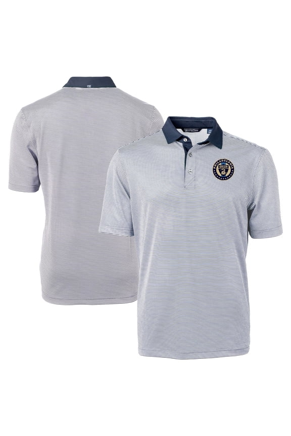 Men's-Cutter & Buck  Navy Philadelphia Union Virtue Eco Pique Micro Stripe Recycled Polo