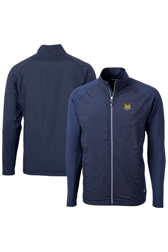 Men's Cutter & Buck Navy Quinnipiac Bobcats Adapt Eco Knit Hybrid Recycled Full-Zip Jacket