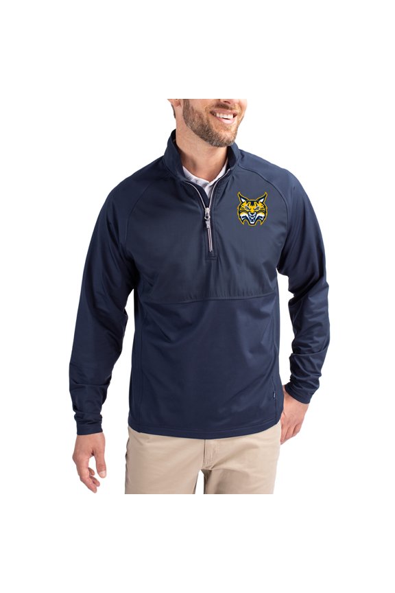 Men's Cutter & Buck  Navy Quinnipiac Bobcats Adapt Eco Knit Hybrid Recycled Quarter-Zip Jacket