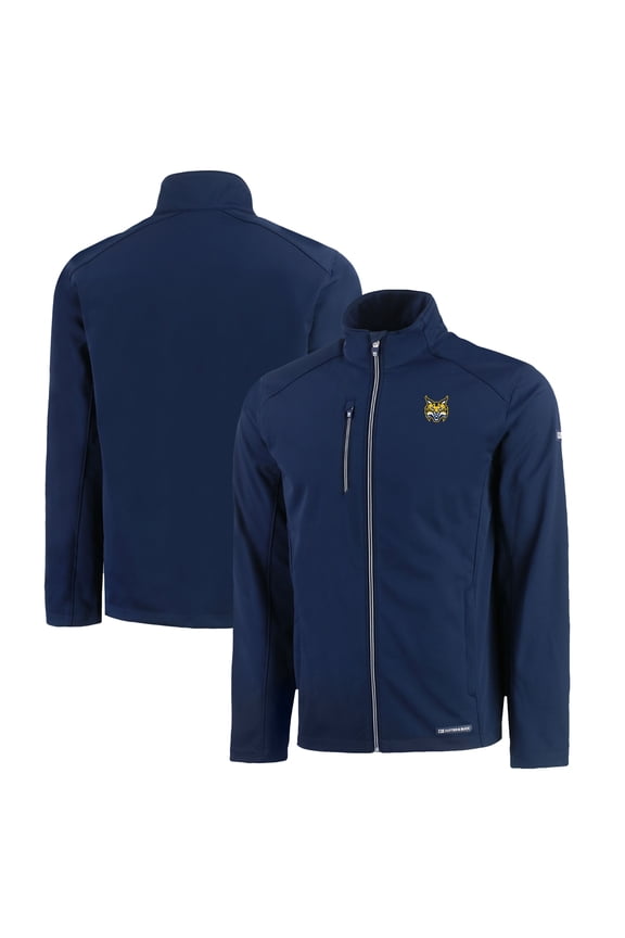 Men's Cutter & Buck Navy Quinnipiac Bobcats Evoke Eco Softshell Recycled Full-Zip Jacket