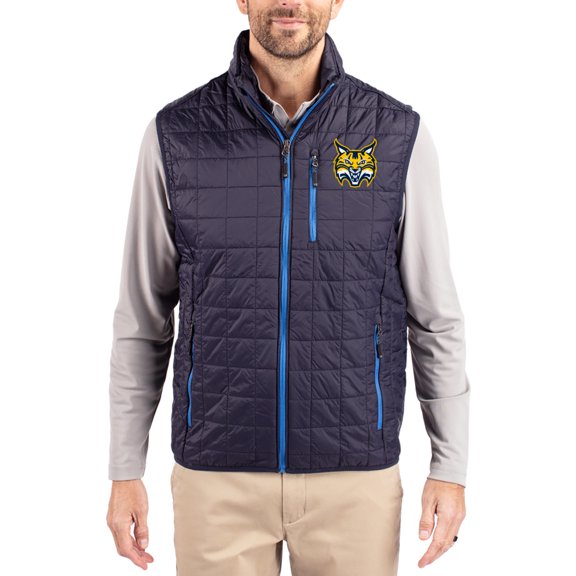 Men's-Cutter & Buck Navy Quinnipiac Bobcats Rainier Eco Insulated PrimaLoft Full-Zip Puffer Vest