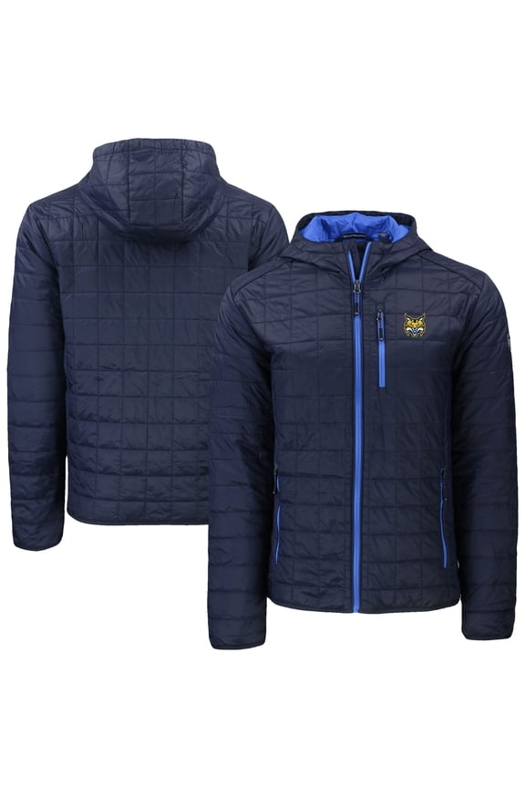 Men's-Cutter & Buck Navy Quinnipiac Bobcats Rainier Eco PrimaLoft Hooded Full-Zip Jacket