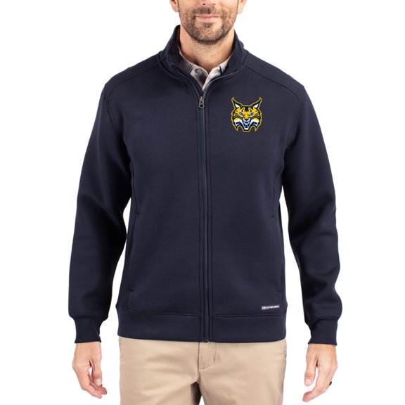 Men's-Cutter & Buck Navy Quinnipiac Bobcats Roam Eco Recycled Full-Zip Jacket