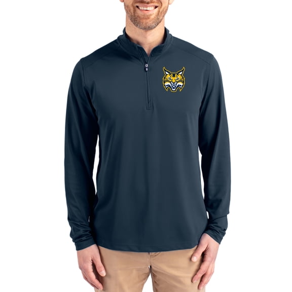 Men's-Cutter & Buck Navy Quinnipiac Bobcats Virtue DryTec Quarter-Zip Pullover