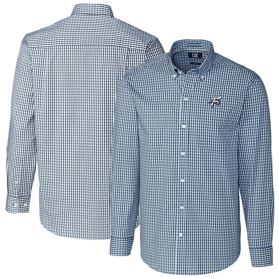 Men's Cutter & Buck Navy Reading Fightin Phils Easy Care Stretch Gingham Long Sleeve Button-Down Shirt