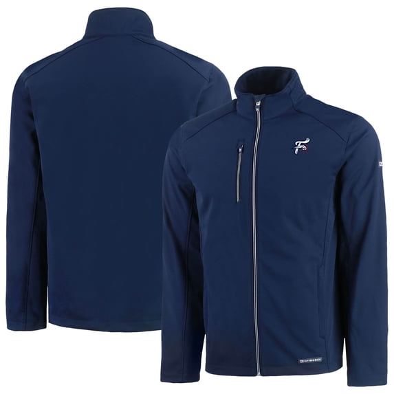 Men's Cutter & Buck Navy Reading Fightin Phils Evoke Eco Softshell Recycled Full-Zip Jacket