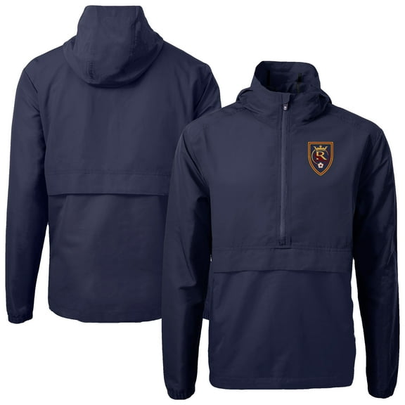 Men's-Cutter & Buck  Navy Real Salt Lake Charter Eco Recycled Anorak Hooded Half-Zip Jacket