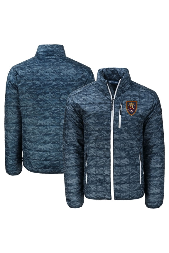 Men's-Cutter & Buck Navy Real Salt Lake Rainier PrimaLoft Eco Insulated Full-Zip Printed Puffer Jacket