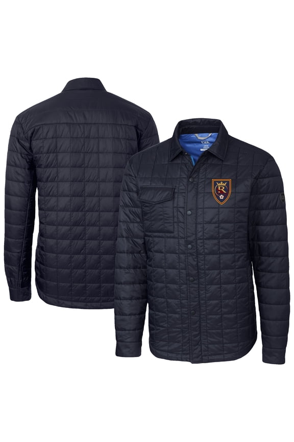 Men's-Cutter & Buck Navy Real Salt Lake Rainier PrimaLoft Eco Insulated Quilted Shirt Jacket