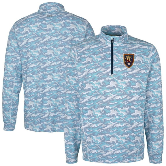 Men's-Cutter & Buck  Navy Real Salt Lake Traverse Stretch Eco Camo Print Quarter-Zip Top