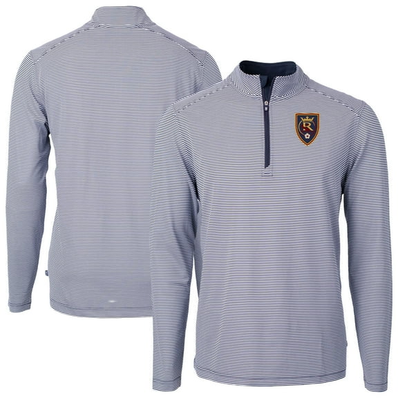 Men's-Cutter & Buck  Navy Real Salt Lake Virtue Eco Pique Micro Stripe Recycled Quarter-Zip Top