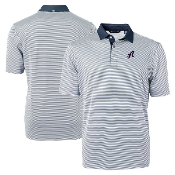 Men's Cutter & Buck Navy Reno Aces Big & Tall Virtue Eco Pique Micro Stripe Recycled Polo