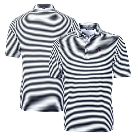 Men's Cutter & Buck Navy Reno Aces Big & Tall Virtue Eco Pique Stripe Recycled DryTec Polo