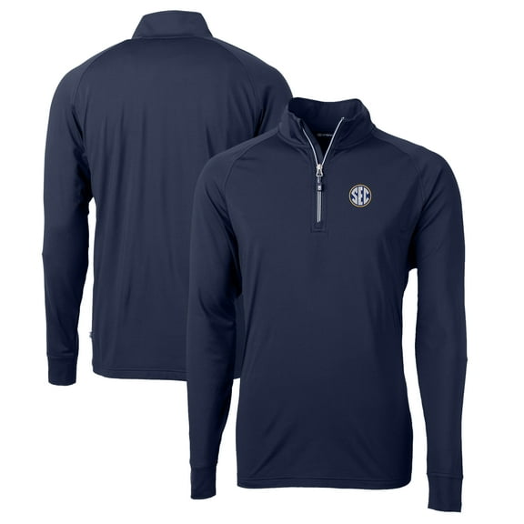 Men's Cutter & Buck Navy SEC Gear Adapt Eco Knit Stretch Recycled Half-Zip Pullover Top