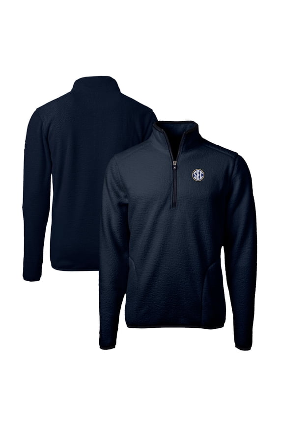 Men's Cutter & Buck Navy SEC Gear Cascade Eco Sherpa Fleece Quarter-Zip Pullover Jacket