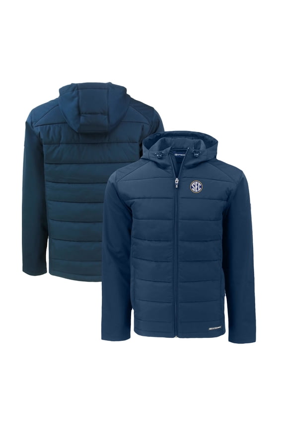 Men's Cutter & Buck Navy SEC Gear Evoke Hybrid Eco Softshell Recycled Full-Zip Hoodie