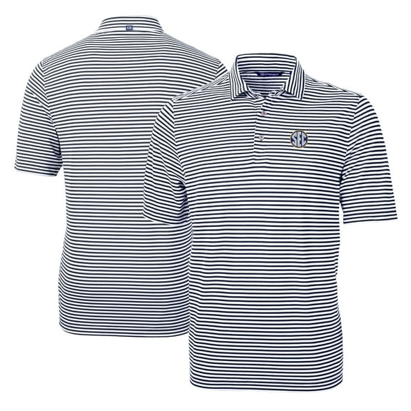 Men's Cutter & Buck Navy SEC Gear Virtue Eco Pique Stripe Recycled Polo