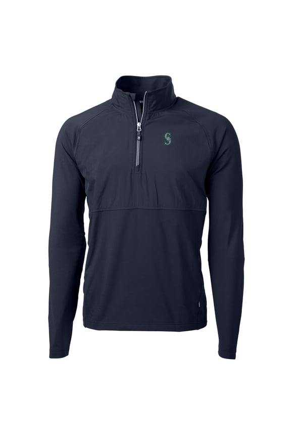 Men's Cutter & Buck Navy Seattle Mariners Adapt Eco Knit Hybrid Recycled Quarter-Zip Pullover Jacket