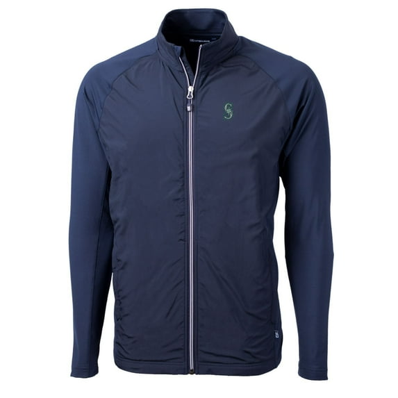 Men's Cutter & Buck Navy Seattle Mariners Big & Tall Adapt Eco Knit Full-Zip Jacket