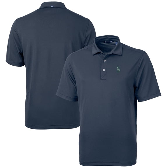 Men's Cutter & Buck Navy Seattle Mariners Big & Tall Virtue Eco Pique Recycled Polo