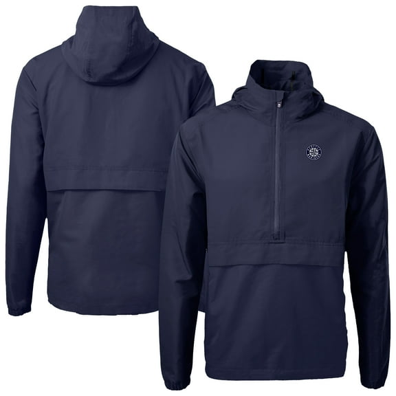 Men's Cutter & Buck Navy Seattle Mariners Charter Eco Recycled Anorak Half-Zip Hoodie Jacket
