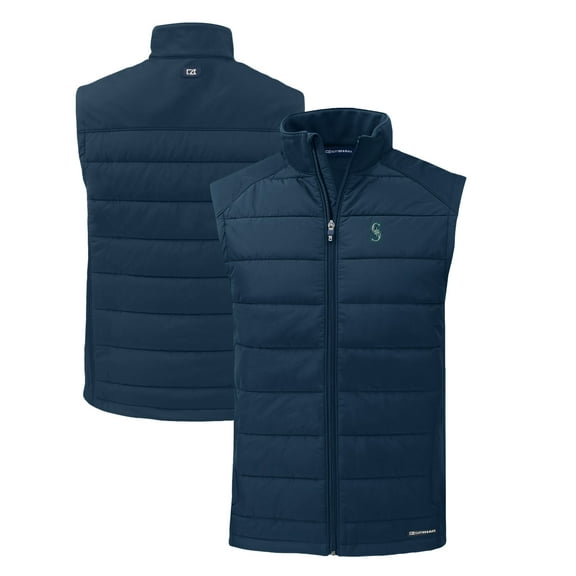 Men's Cutter & Buck Navy Seattle Mariners Evoke Hybrid Eco Softshell Recycled Full-Zip Vest