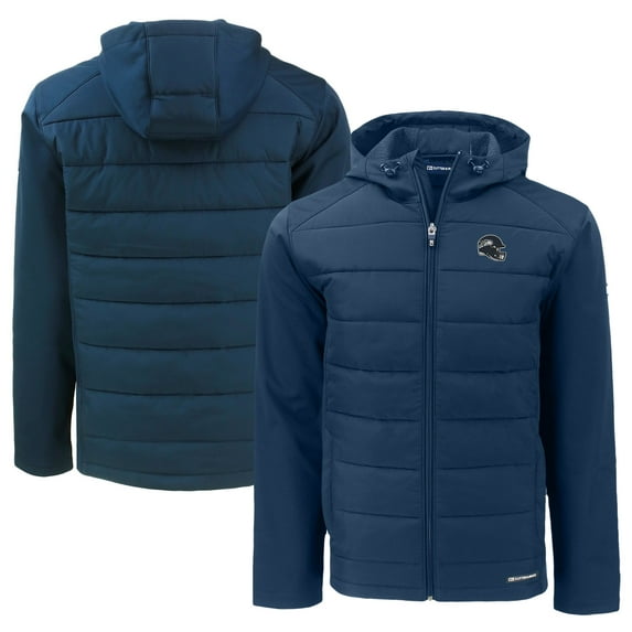 Men's Cutter & Buck Navy Seattle Seahawks Helmet Big & Tall Evoke Hybrid Eco Softshell Recycled Full-Zip Jacket