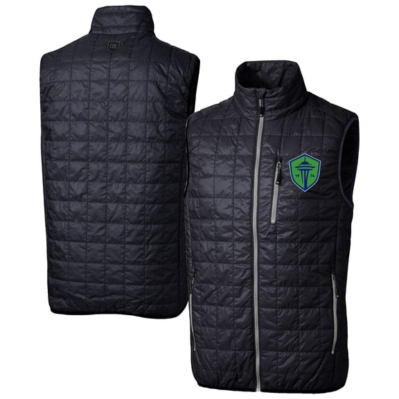 Men's-Cutter & Buck Navy Seattle Sounders FC Big & Tall Rainier PrimaLoft Eco Insulated Full-Zip Puffer Vest