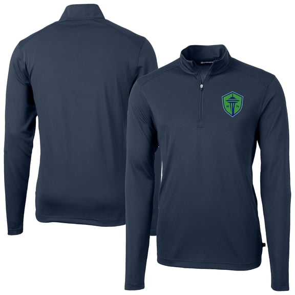 Men's-Cutter & Buck Navy Seattle Sounders FC Big & Tall Virtue Eco Pique Recycled Quarter-Zip Top