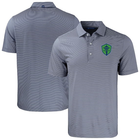 Men's-Cutter & Buck Navy Seattle Sounders FC Forge Eco Double Stripe Stretch Recycled Tri-Blend Polo
