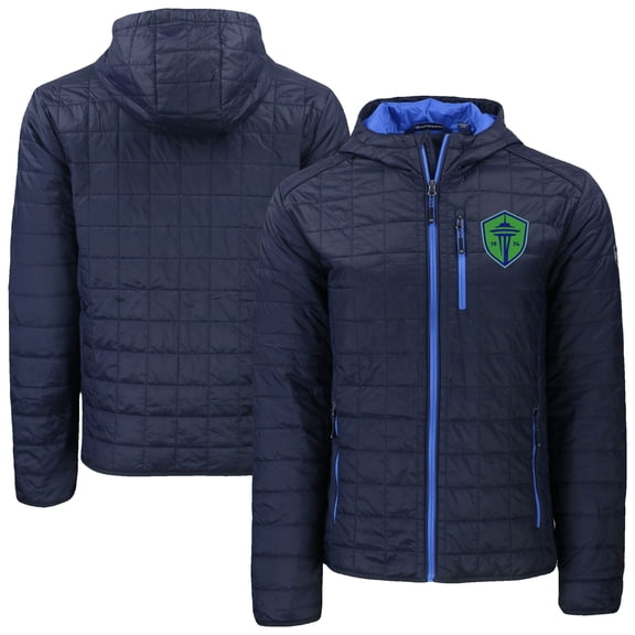 Men's-Cutter & Buck Navy Seattle Sounders FC Rainier Primaloft Eco Full-Zip Hooded Jacket
