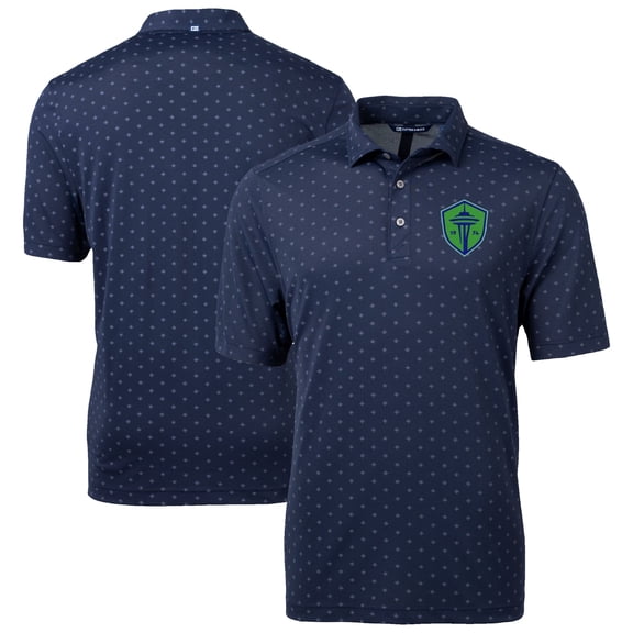 Men's-Cutter & Buck  Navy Seattle Sounders FC Virtue Eco Pique Tile Print Recycled Polo
