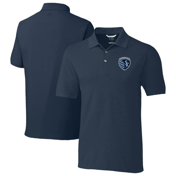 Men's-Cutter & Buck Navy Sporting Kansas City Big & Tall Advantage Eco Tri-Blend Pique Polo