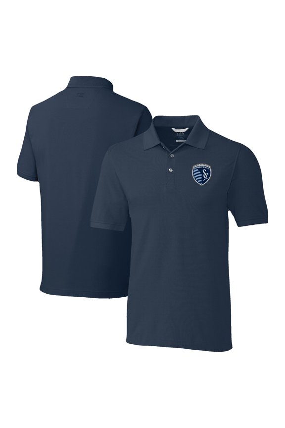 Men's-Cutter & Buck Navy Sporting Kansas City Big & Tall Advantage Eco Tri-Blend Pique Polo