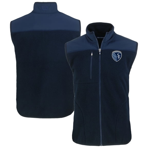 Men's Cutter & Buck Navy Sporting Kansas City Big & Tall Cascade Eco Sherpa Fleece Full-Zip Vest