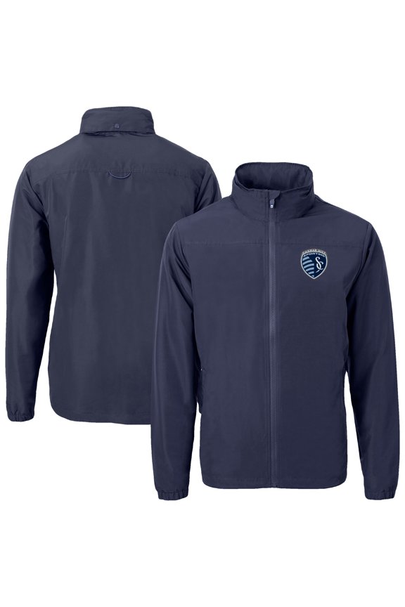 Men's Cutter & Buck Navy Sporting Kansas City Big & Tall Charter Eco Knit Recycled Full-Zip Hoodie Jacket