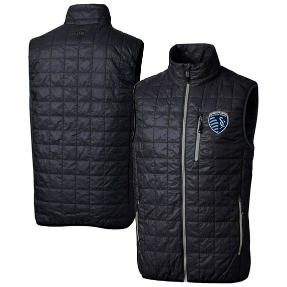 Men's-Cutter & Buck Navy Sporting Kansas City Big & Tall Rainier PrimaLoft Eco Insulated Full-Zip Puffer Vest