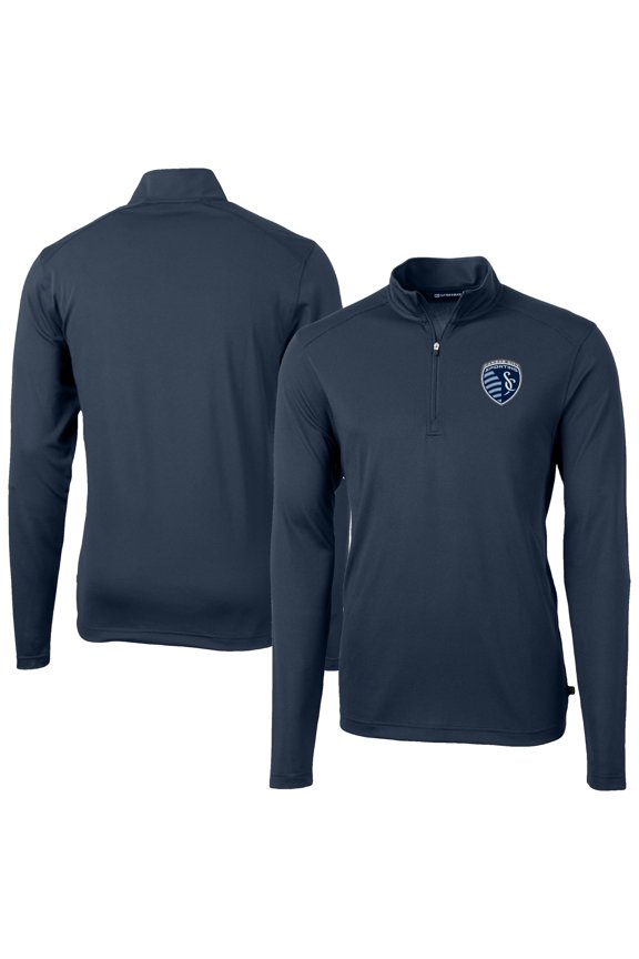 Men's-Cutter & Buck Navy Sporting Kansas City Big & Tall Virtue Eco Pique Recycled Quarter-Zip Top