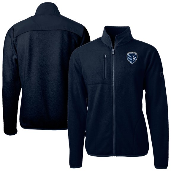 Men's-Cutter & Buck Navy Sporting Kansas City Cascade Eco Fleece Full-Zip Jacket
