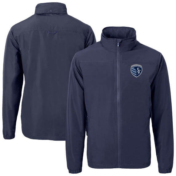 Men's-Cutter & Buck Navy Sporting Kansas City Charter Eco Recycled Full-Zip Jacket