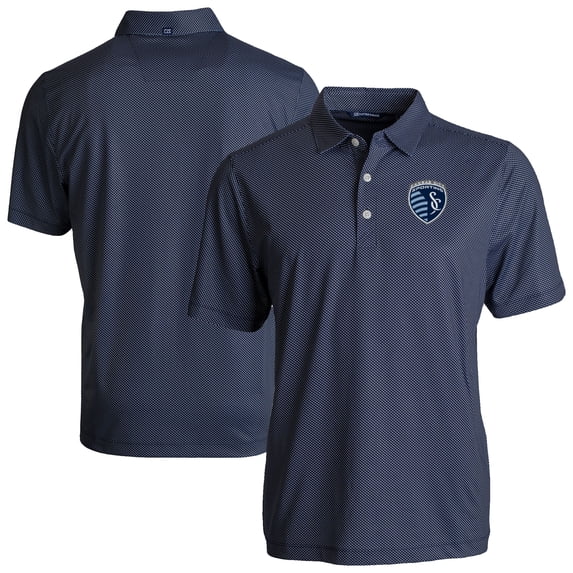 Men's-Cutter & Buck Navy Sporting Kansas City Pike Eco Symmetry Print Stretch Recycled Polo