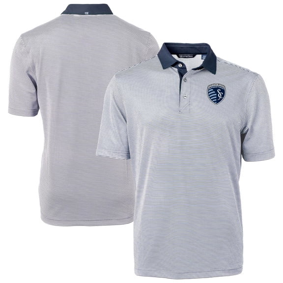 Men's-Cutter & Buck Navy Sporting Kansas City Virtue Eco Pique Micro Stripe Recycled Polo